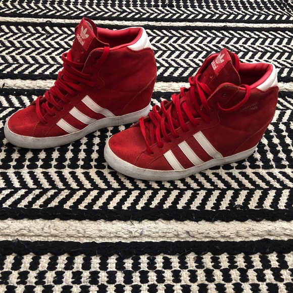 red adidas wedge sneakers